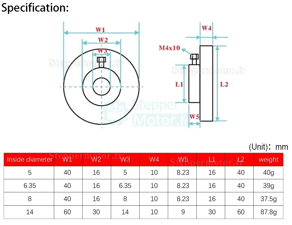 Volant en alliage d'aluminium pour moteur pas &agrave; pas Nema 17/23/34, diam&egrave;tres 5 mm, 6,35 mm, 8 mm et 14 mm.
